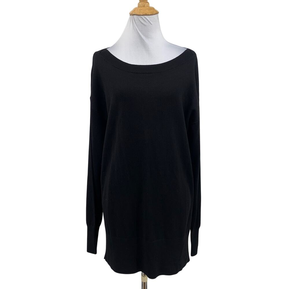 White House Black Market Sweater Womens L Black Long Sleeve Drop Shoulder Tunic